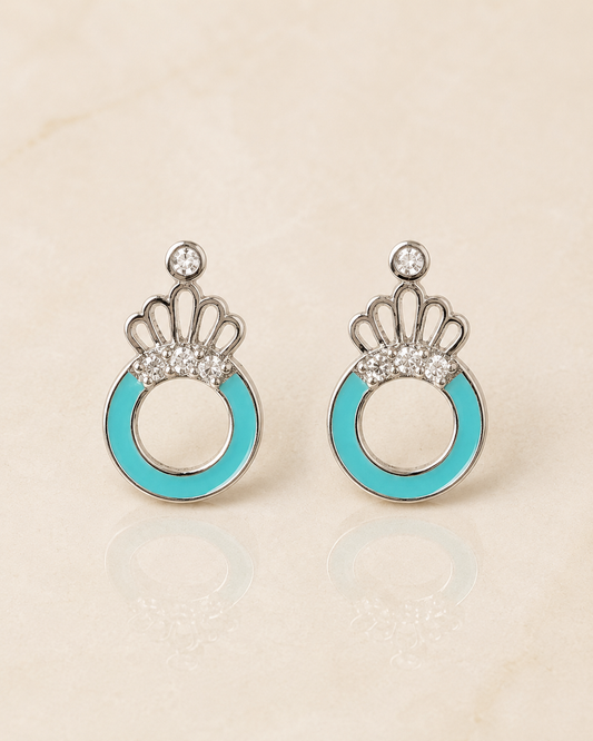 Turquoise Enamel Silver Stud Earrings
